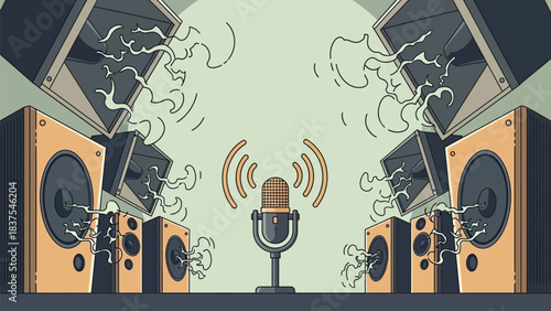Symbolic microphone illustration, competing with loudspeakers, sound amplification