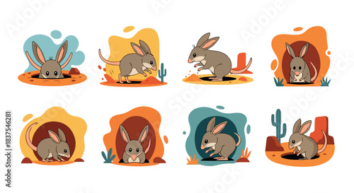 Desert jerboa in burrows and landscapes