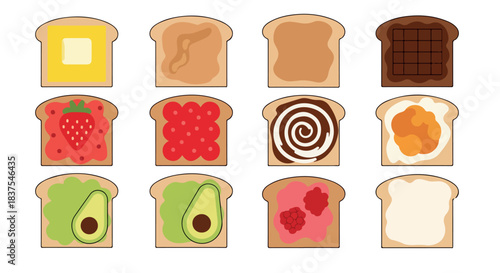 Toast with various toppings breakfast food concept