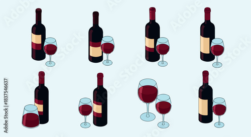 Red wine bottle and glasses arrangement