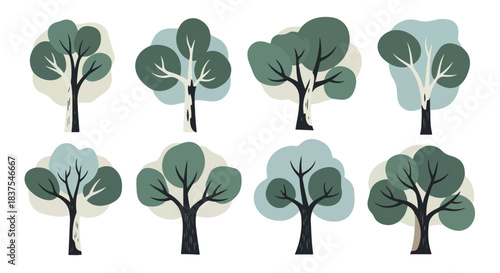 Set of stylized trees with transparent background