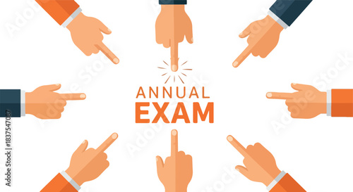 Annual exam pointing hands concept with transparent background