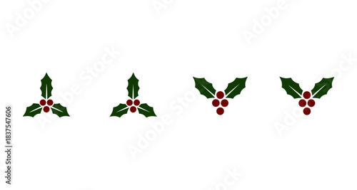 Christmas Holly Berry Icons Set on Transparent Background