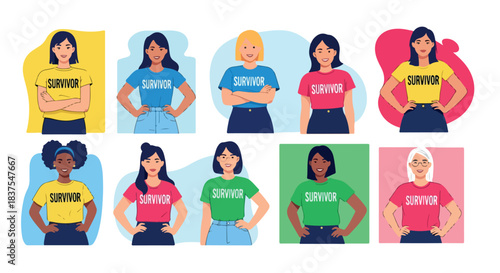 Diverse women survivor group portrait with confident poses