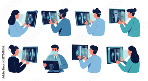 Medical professionals examining x-ray scans