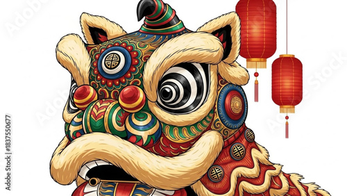 Colorful traditional Thai art mask of a Chinese dragon statue, a cultural oriental decoration from Asia