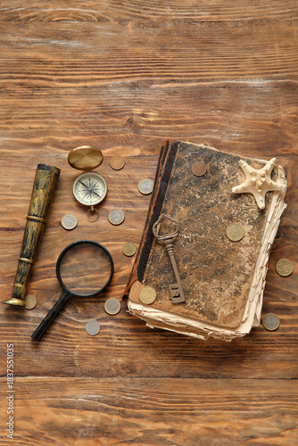 Old manuscripts with spygla...