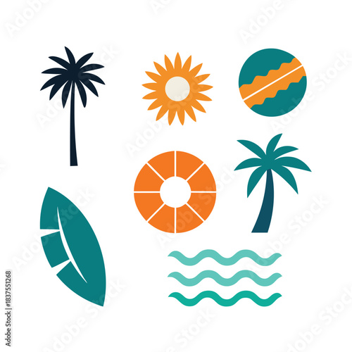 Surf and Beach Icon Vector Set with Tropical Elopement Design