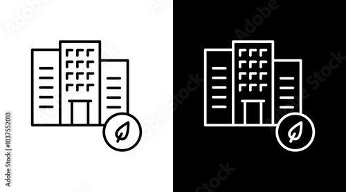 Sustainable City Outline White Icon Set Design