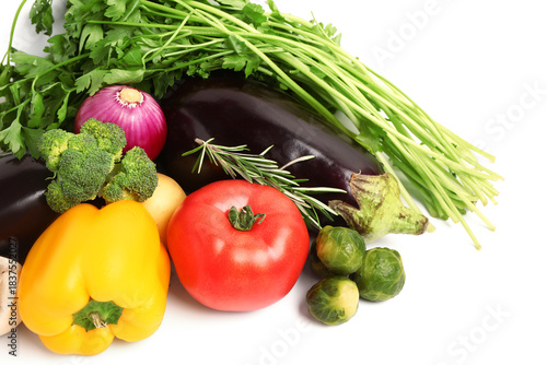 Fresh ripe vegetables on wh...