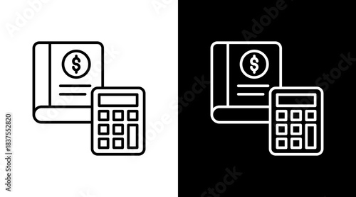 Accounting Book Outline White Icon Set Design