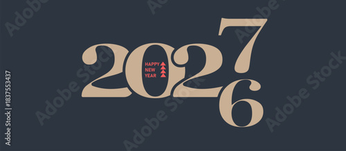 A horizontal banner for New Year and Christmas celebrations. The 2027 New Year s card features a dark background, a beige logo, and a background with the numbers of the outgoing year and the new year