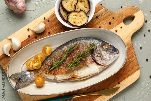Plate with tasty grilled do...