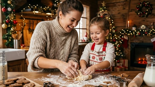 Mother and Daughter Baking Christmas