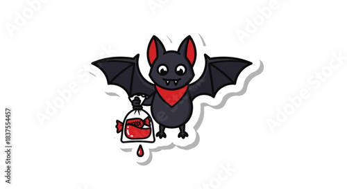 Cartoon bat carrying a treat bag perfect for halloween themed designs and illustrations