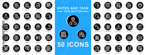 Notes and task icon button icons set. contain schedule, reminder, delete, project plan, idea, notification, memo and more. Vector for modern concept, print, UI, UX kit, web and app development.