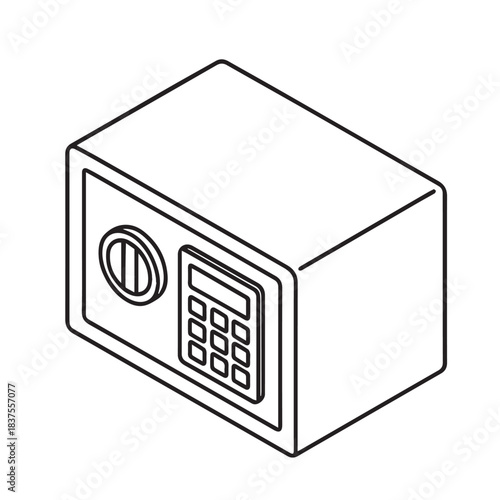A detailed vector illustration of a modern electronic safe, showcasing a digital keypad, reinforced steel door, and subtle LED display, perfect for security, banking, or insurance visuals.