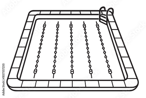 Professional pool vector featuring clear lanes divided by floating markers, with swimmers gliding strongly through their designated tracks in a sleek, bright competitive aquatic arena.