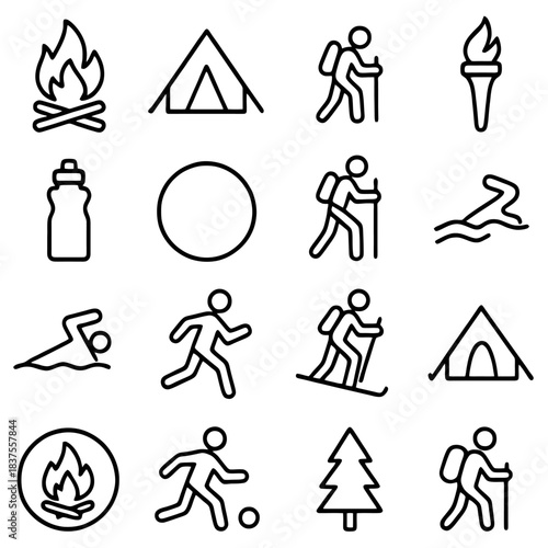 Outdoor Adventures Icons: A collection of meticulously crafted icons portraying various outdoor activities. perfect for design projects and informative content.