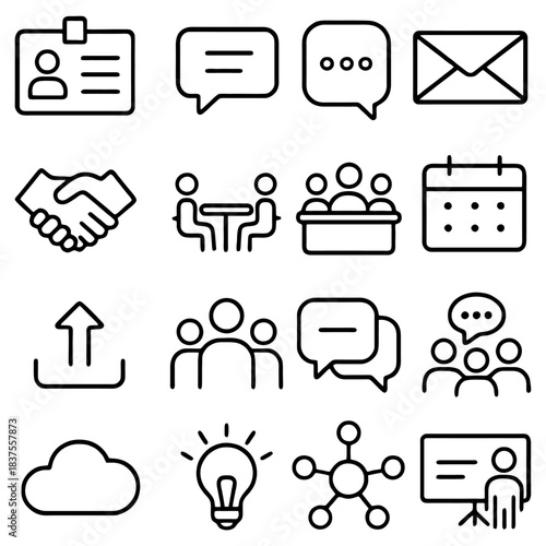Iconic Symbols of Business: A curated collection of essential business icons. From communication to collaboration and innovative ideas, a versatile toolkit for visual storytelling.