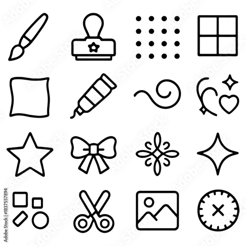 Crafting Essentials: A collection of simple illustrations of artistic and design tools and elements, perfect for creative projects.