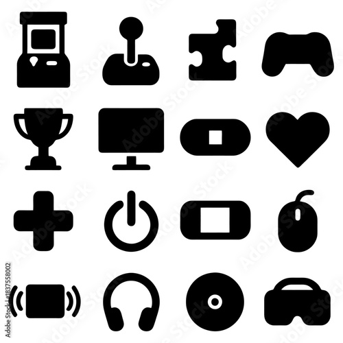 Gaming Icons Collection: A curated set of gaming icons with a focus on core components such as a joystick and a gamepad, each a visual symbol of interaction and entertainment.