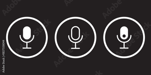 Microphone with sound wave icon. Podcast and recording symbol in black circle
