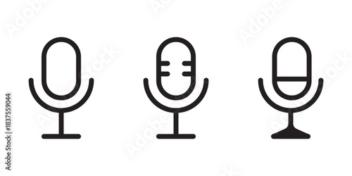 Microphone icon with sound waves. Voice recording symbol. Audio podcasting and broadcasting sign. Radio, studio communication pictogram.