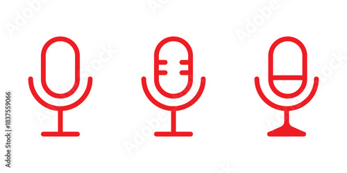 Microphone icon with sound waves. Voice recording symbol. Audio podcasting and broadcasting sign. Radio, studio communication pictogram.