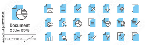 カジュアルな２色・アイコンセット｜書類、ビジネス、ドキュメント [線の編集可能]