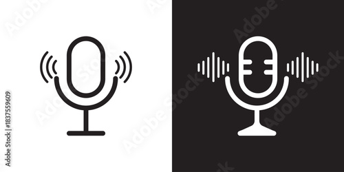 microphone mic icon, voice icon symbol buttons Microphone icon with sound waves. Voice recording symbol.