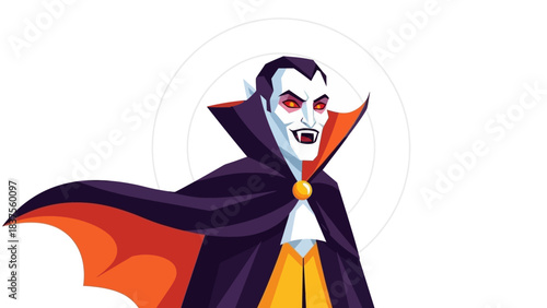 Cartoon Vampire with Cape and Fangs Illustration.