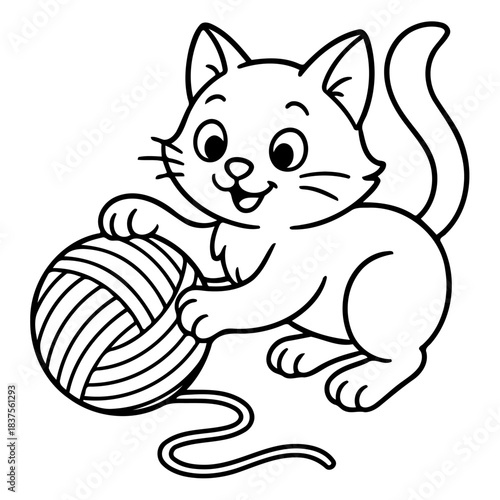 Cute Kitten's Playtime: A charming kitten, full of energy and playfulness, playfully engages with a ball of yarn, depicting the simple joy and innocence of feline life.