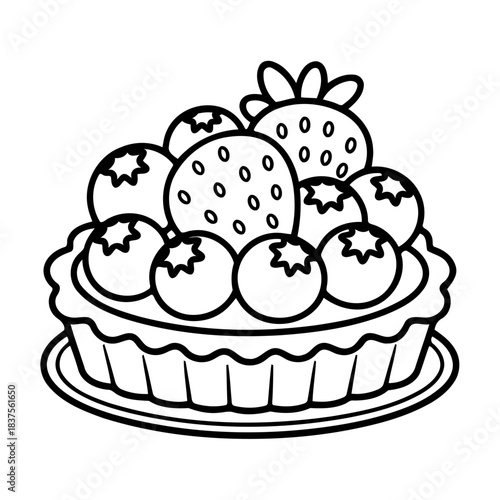 Sweet Berry Dessert Delight: A delicious, freshly-baked fruit tart, piled high with plump, juicy strawberries and blueberries. This delightful pastry sits enticingly on a simple plate.