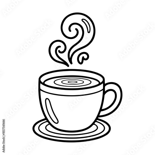 Steaming Cup Silhouette: A simple yet inviting illustration showcases a steaming cup, its swirling vapors rising gently, evoking the warmth and comfort of a cozy moment.