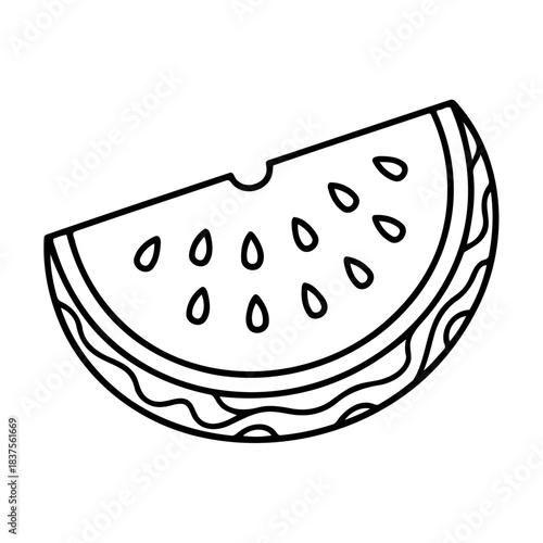 Watermelon Slice Outline: A simple, illustrative outline of a fresh watermelon slice, revealing its iconic shape and internal details.