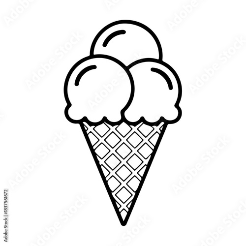 Sweet Delight: A tempting illustration showcases a classic ice cream cone, crowned with three scoops of creamy goodness, a refreshing emblem of summertime indulgence.