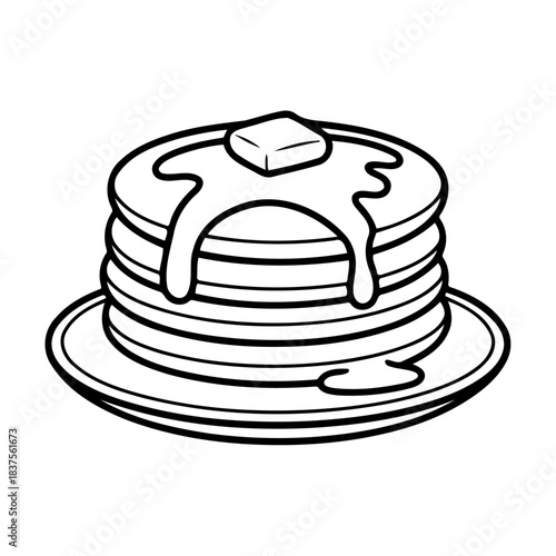 Stacked Pancakes: A stack of fluffy pancakes, drizzled with sweet syrup and a pat of butter, rests on a plate, ready to be enjoyed. A delightful visual, capturing the essence of a perfect breakfast.