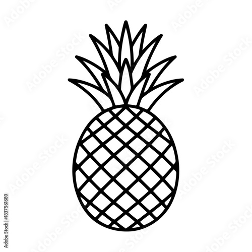 Tropical Delight: A minimalistic outline of a pineapple, showcasing its textured skin and iconic crown, symbolizing freshness and the essence of tropical flavors.