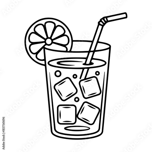 Refreshing Citrus Beverage: A crisp and refreshing drink, complete with ice cubes, a straw, and a vibrant citrus slice, perfect for a hot day or social gathering.
