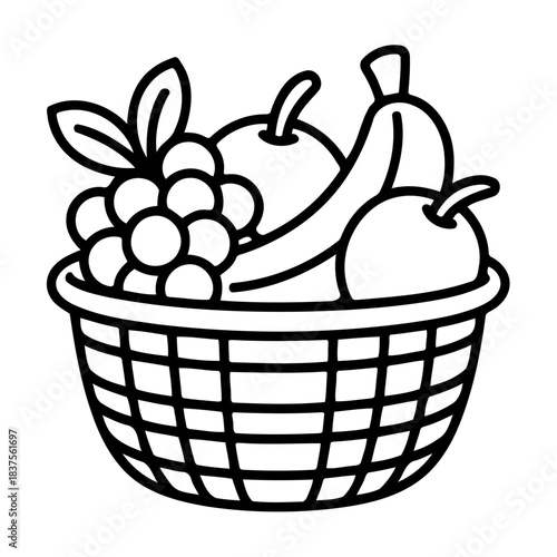 Basket of Fruits: A simple, elegant illustration showcases a woven basket overflowing with a selection of fresh, healthy fruits, embodying the bounty of nature and the essence of nourishment.