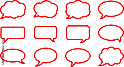 Set of fifteen black speech and thought bubble outlines in varied comic-style shapes for dialogue, design, and storytelling use.