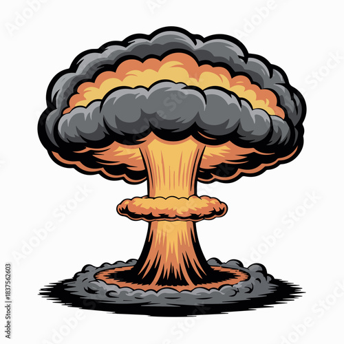 Atomic bomb explosion vector illustration mushroom cloud nuclear weapon war danger destruction radiation 100kt