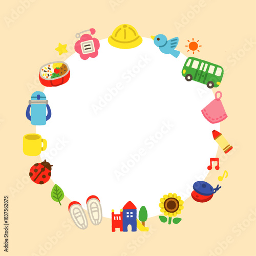 幼稚園向け かわいい フレーム 円形 手書き パステル 背景 イラスト