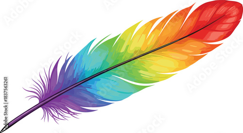 Title: Rainbow Colored Feather Vector Illustration Vibrant Bright Graphic Design Concept Symbolizing Freedom, Lightness, and Pride Movement