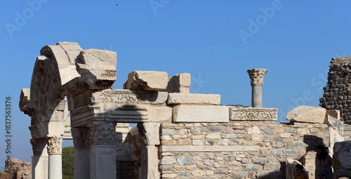 Fragment of ruins of ancient Greek city of Ephesus in Turkey