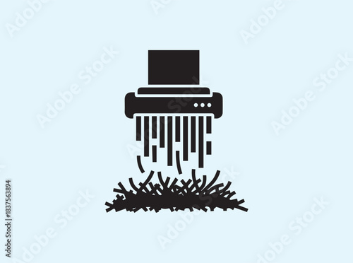 Black silhouette of document shredder cutting paper with strip details
