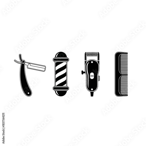Classic barber shop tools evoke vintage style and grooming traditions for a timeless, stylish appeal for men's care and retro design projects