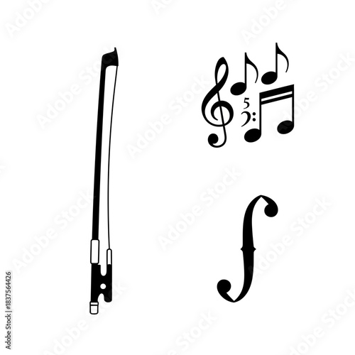 Εκτύπωση καμβά Elegant musical design featuring violin bow, musical notes, and F-hole shape cre