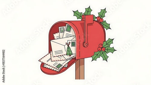 Christmas Mailbox with Letters and Holiday Decorations